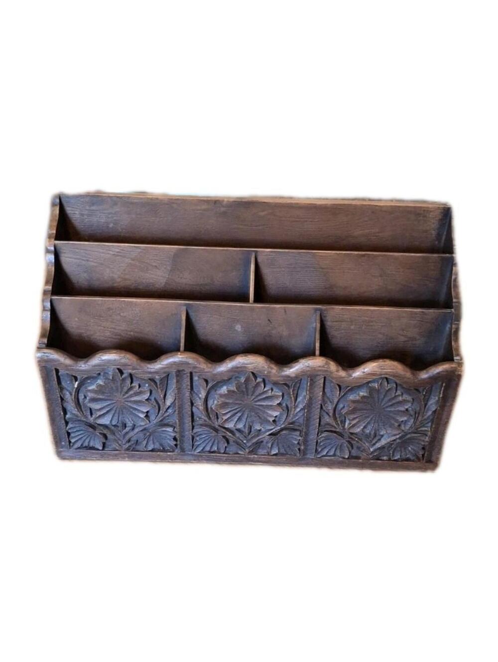 Vintage Lerner Faux Wood Mail Organizer Desk Sorter 4 Tier Letter Holder Carved